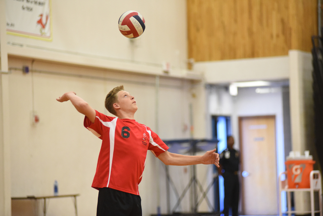 Tech’s Collin Faught (6) serves the ball against Clark during their Division I-A state ...