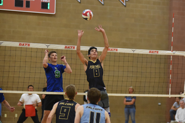 Foothill’s Shilo Chow (8) sets the ball against Green Valley during their Division I s ...