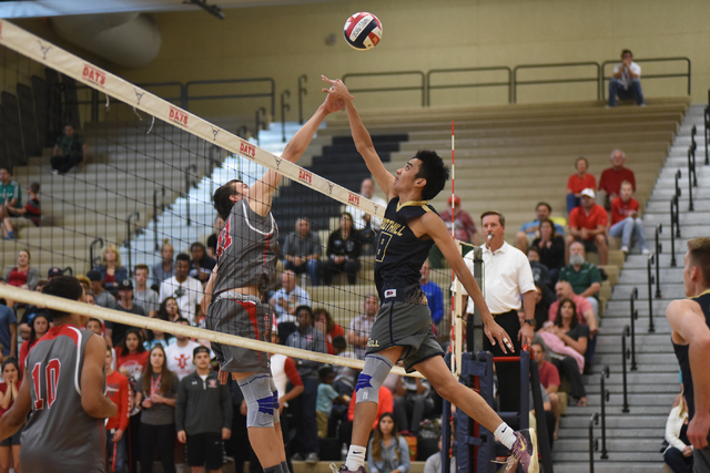 Foothill’s Shilo Chow (8), right, fights for the ball against Arbor View’s Treve ...