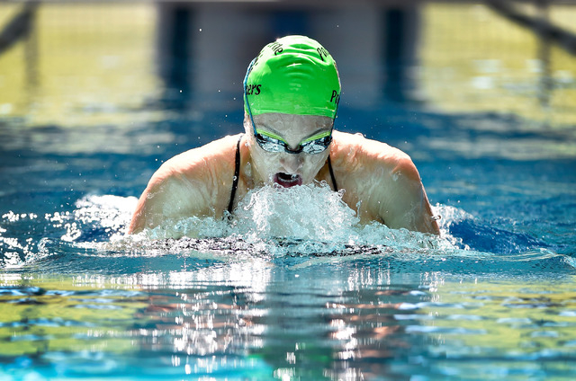 Senior Izzy Goldsmith of Palo Verde High School swims at the Pavilion Center Pool Monday, Ma ...