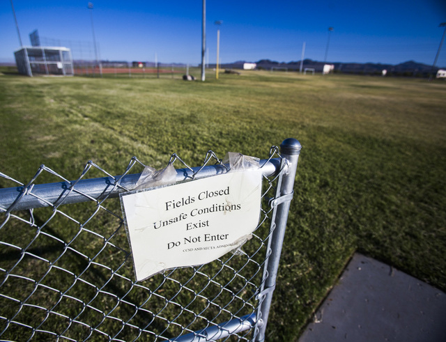 A sign posted at Tech’s athltic sports fields, states that the fields are closed. Tech ...