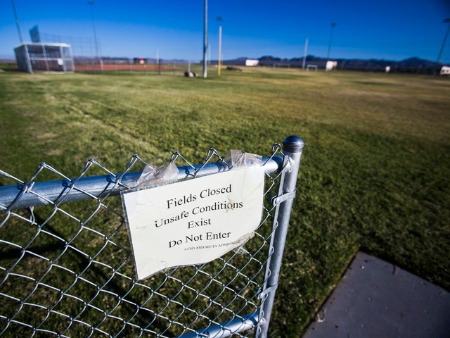 A sign posted at Tech’s athltic sports fields, states that the fields are closed. Tech ...