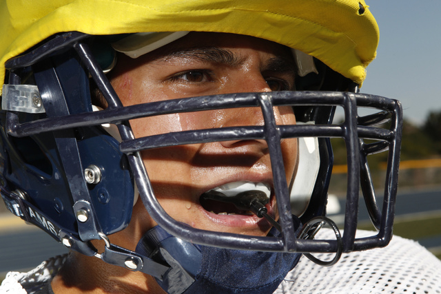 The Meadows’ Nathan Devera watches his teammates during football practice on Wednesday ...