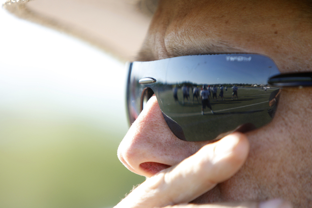 The Meadows coach Frank DeSantis watches his players during practic. (Erik Verduzco/Las Vega ...