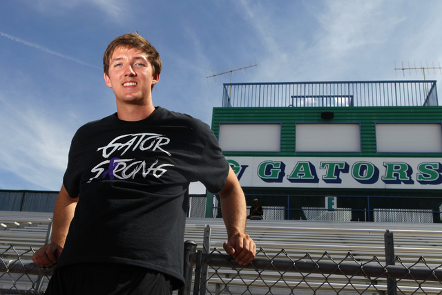 Brady Williams, 18, a shot put and discus thrower, poses for a portrait at Green Valley High ...