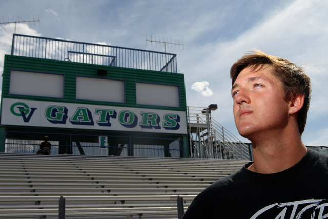 Brady Williams, 18, a shot put and discus thrower, poses for a portrait at Green Valley High ...