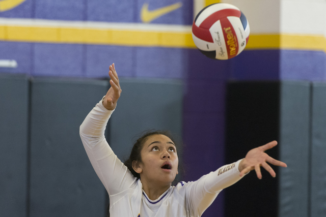 Durango’s Anuhea Faitau (15) serves the ball against Shadow Ridge during a Sunset Regi ...