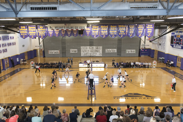 Shadow Ridge plays a match against Durango during a Sunset Region girls volleyball semifinal ...