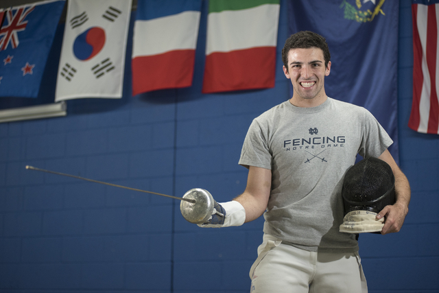 Bishop Gorman fencer Zachary Zeller poses for a portrait inside the Fencing Academy of Nevad ...