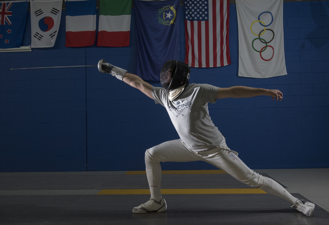 Bishop Gorman fencer Zachary Zeller poses for a portrait inside the Fencing Academy of Nevad ...