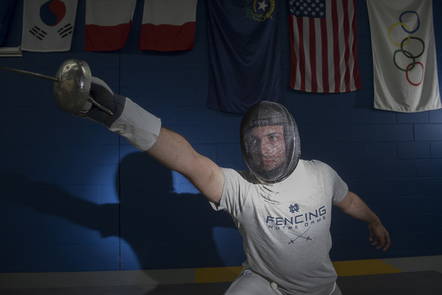 Bishop Gorman fencer Zachary Zeller poses for a portrait inside the Fencing Academy of Nevad ...