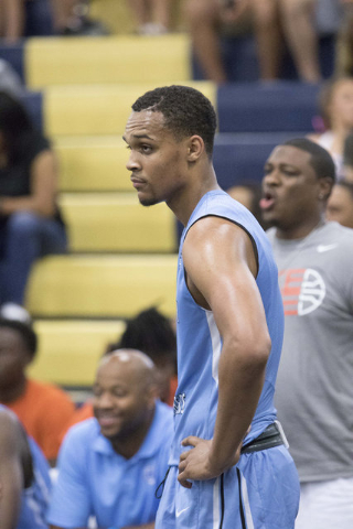 Team Howard Pulley shooting guard Gary Trent Jr. (1) is seen in play against team UBC during ...