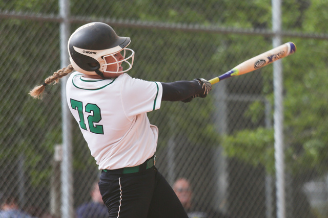 Samantha Pochop (72) takes a swing during a game between the Rancho High School Rams and the ...