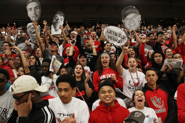 Las Vegas students cheer during their "V Game" against Valley Thursday, Feb. 5, 20 ...