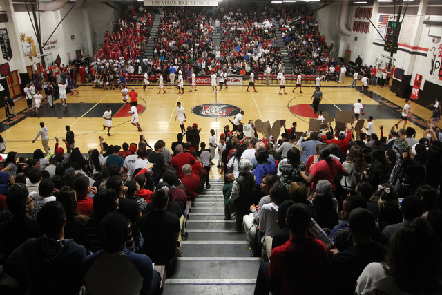 The stands are packed as Las Vegas and Valley warm up for their "V Game" Thursday, ...