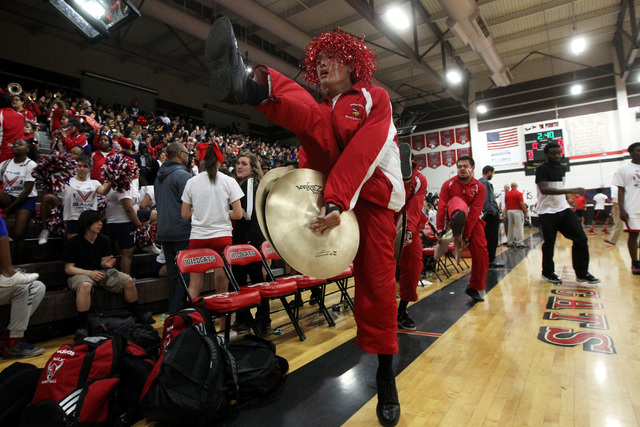 A Valley percussionist perfumes on cymbals during their "V Game" against Las Vegas ...