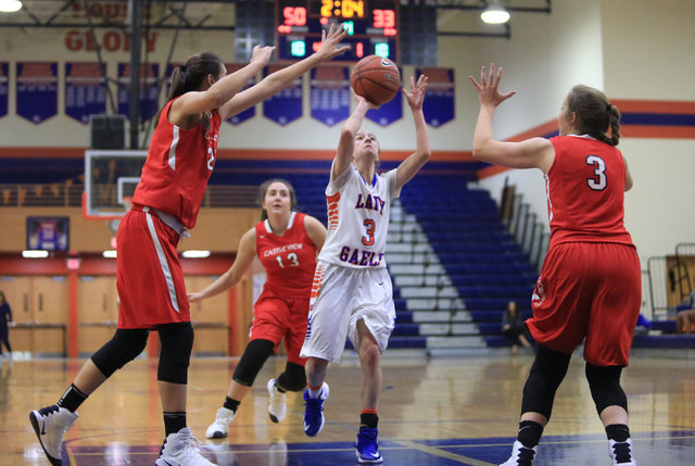 Bishop Gorman Junior Lauren Solomon (3) takes a shot during the Las Vegas Invitational champ ...