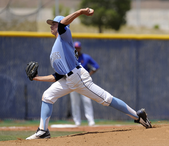 Centennial pitcher Cooper Powell delivers against the Bishop Gorman in the first inning of t ...