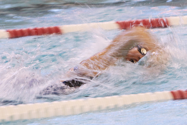 Green Valley’s Victoria Navarro competes in the girls 100-yard freestyle during the Su ...