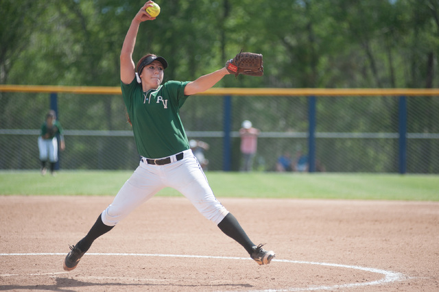 Palo Verde’s Rachel Williams throws a pitch against Foothill in the Division I state s ...