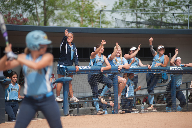 Foothill’s dugout cheers on Sarah Maddox as she bats against Palo Verde in the Divisio ...