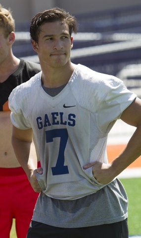 Bishop Gorman running back Baggio Ali Walsh (7) looks on during team practice at Bishop Gorm ...