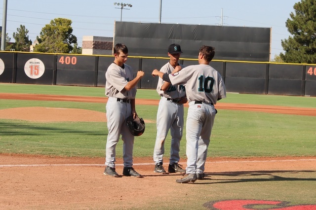 Silverado’s Dax Fellows, Caleb Hubbard and Chase Cortez greet one another prior to Wed ...