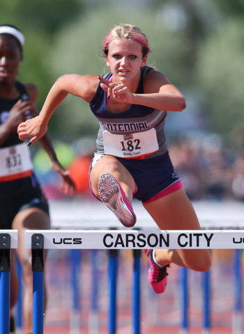 Centennial’s Tiana Bonds sets a state record of 13.50 seconds in the Division I girls ...