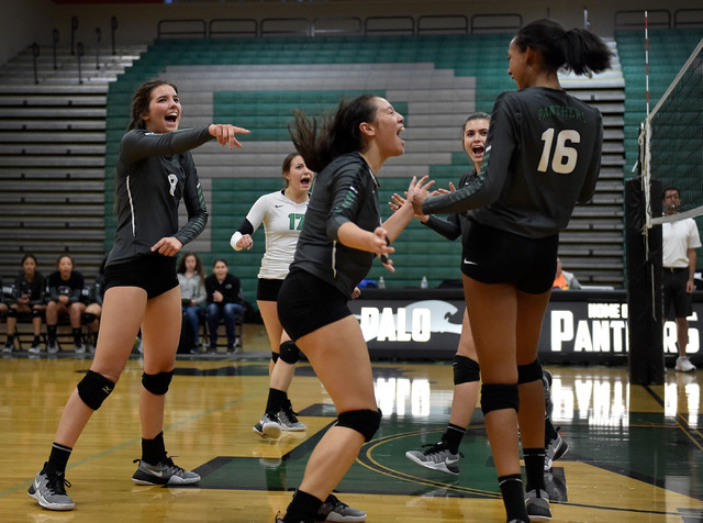 Palo Verde’s from left, Carli Tanner, Makaya Truman, Arien Fafard, Riley Riddels and N ...