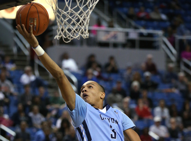 Canyon Springs’ Jordan Davis makes a shot against Bishop Gorman in the Division I cham ...