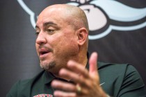 UNLV football coach Tony Sanchez discusses the upcoming season Wednesday, July 27, 2016, dur ...