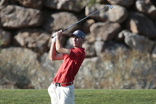 Arbor View High School’s Van Thomas, watches where his ball goes after teeing off duri ...