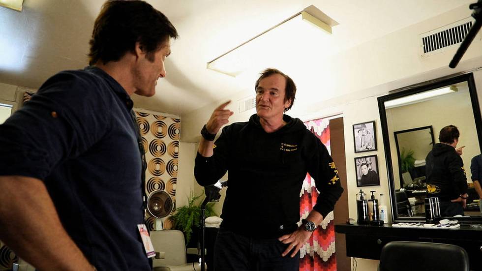 Anthony DiMaria, left, interviews writer-director Quentin Tarantino for his "Sebring" documenta ...