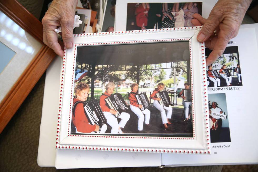 A photo of Etta Baykara, 91, far left, with her polka band, shown at her home in Las Vegas, Wed ...