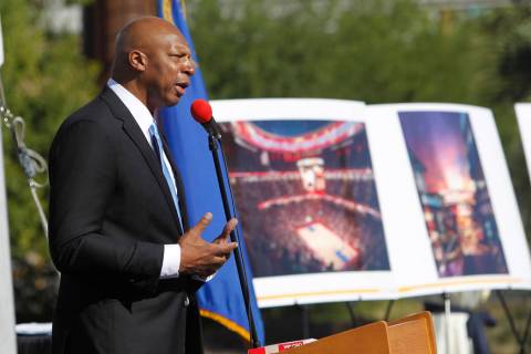 Ex-NBA player Jackie Robinson speaks during groundbreaking ceremony for the proposed All Net Ar ...