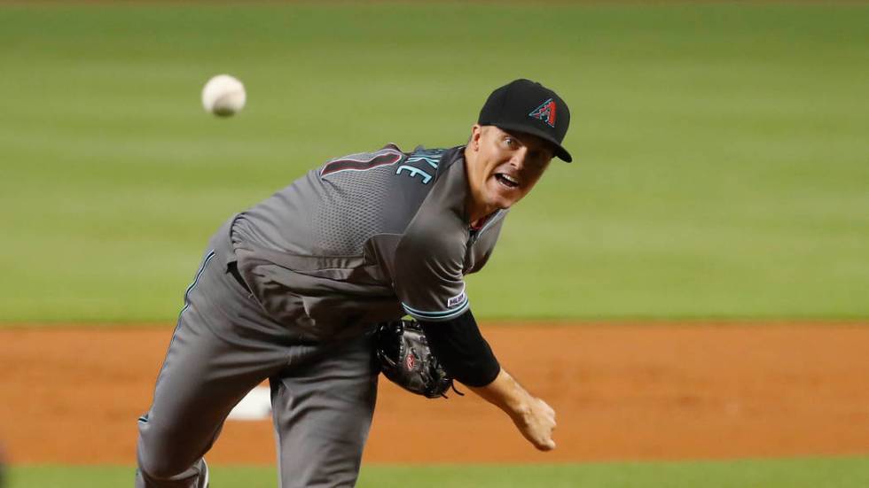 Arizona Diamondbacks' Zack Greinke pitches during the first inning of a baseball game against t ...