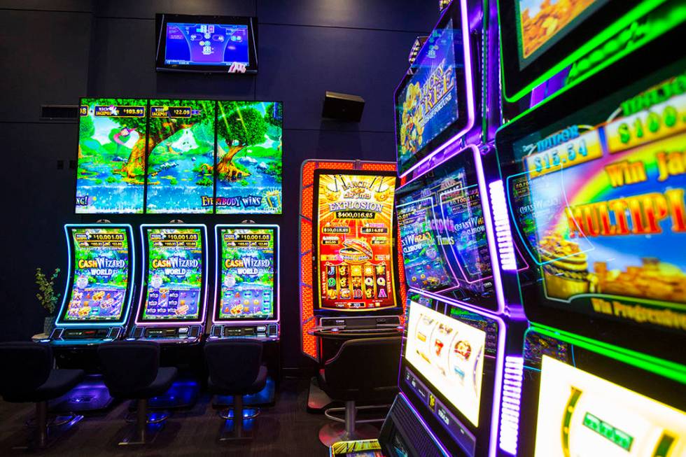 A variety of slot cabinets at the Scientific Games showroom in Las Vegas on Wednesday, May 15, ...