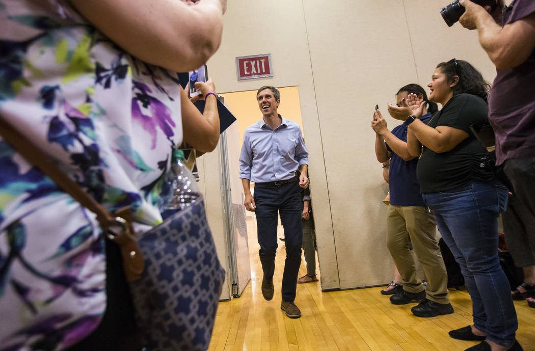 Democratic presidential candidate and former Texas congressman Beto O'Rourke arrives to speak w ...