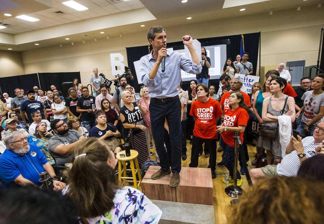 Democratic presidential candidate and former Texas congressman Beto O'Rourke addresses attendee ...
