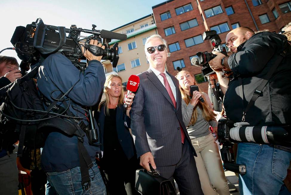 Robert C. O'Brien, Special Envoy Ambassador, arrives at the district court in Stockholm, Friday ...