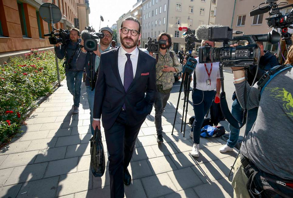 A$AP Rocky's defence lawyer Slobodan Jovicic arrives at the district court in Stockholm, Friday ...