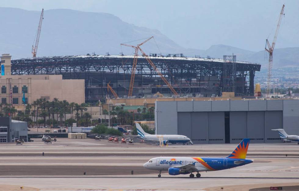 An Allegiant airplane prepares to take off from McCarran International Airport in Las Vegas on ...