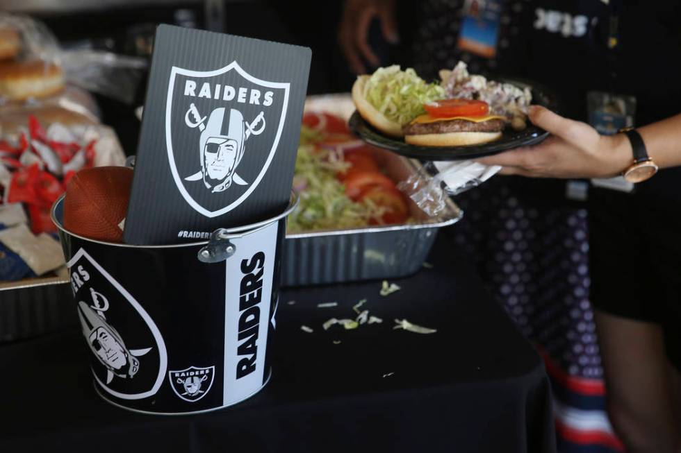 Raiders decorations during an Allegiant celebration of the naming of the Raiders future home, A ...