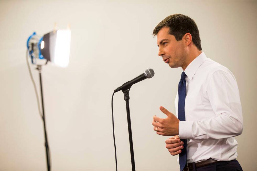 Mayor Pete Buttigieg, of South Bend, Ind., answers questions after speaking at a public forum f ...