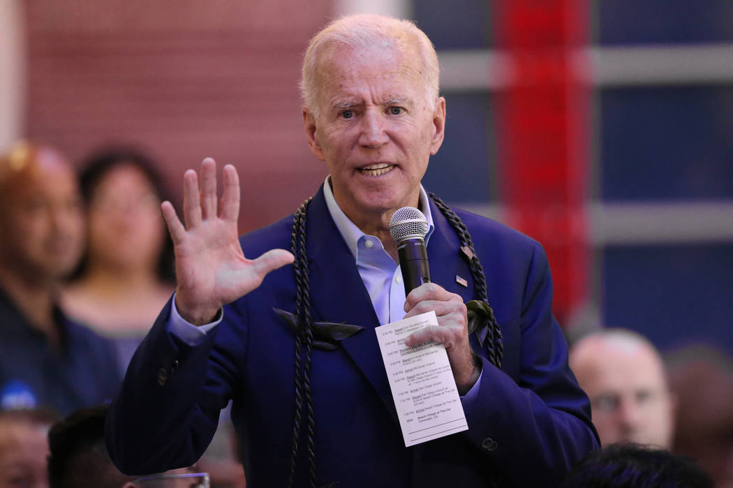 Democratic presidential candidate former Vice President Joe Biden speaks during a campaign rall ...