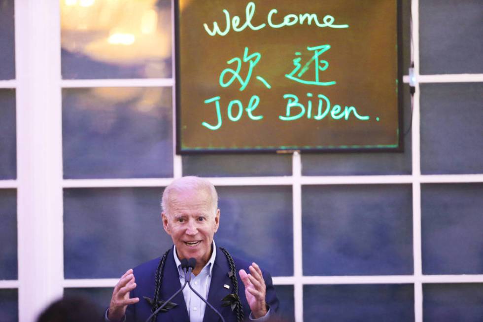 Democratic presidential candidate former Vice President Joe Biden speaks during a campaign rall ...