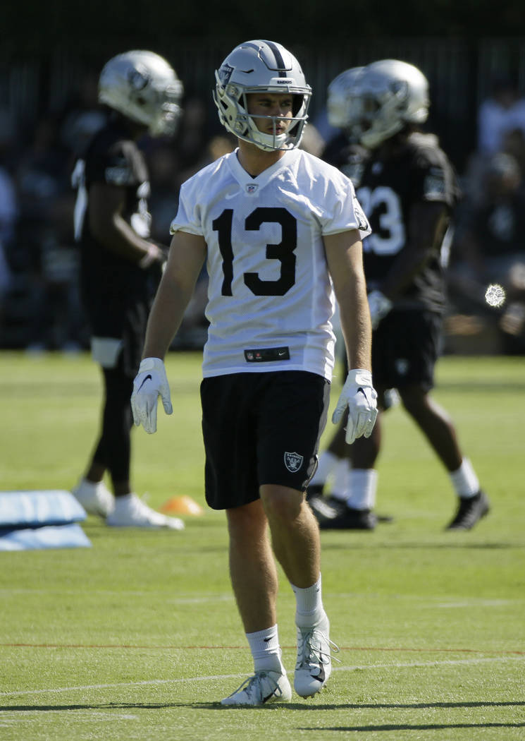 Oakland Raiders wide receiver Hunter Renfrow during NFL football training camp Saturday, July 2 ...