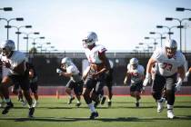 UNLV Rebels wide receiver Randal Grimes (4) completes drills during practice at Rebel Park, at ...