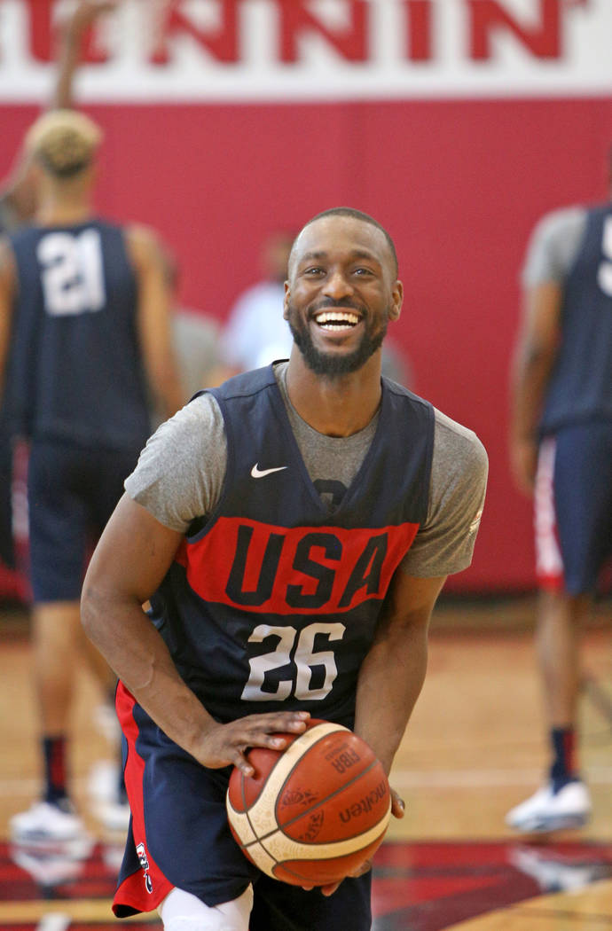 Boston Celtics guard Kemba Walker (26) shoots free throws at practice for the USA Basketball na ...