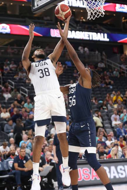 USA Men's National Team White forward Marvin Bagley III (38) goes up for a shot under pressure ...